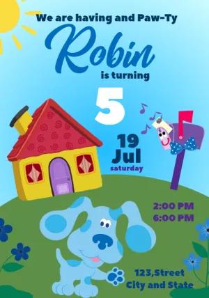 Editable Blue Dog Birthday Party Invitation