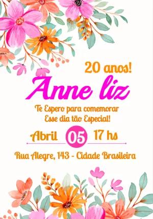 Convite de Aniversário Floral Aquarela para Editar Online