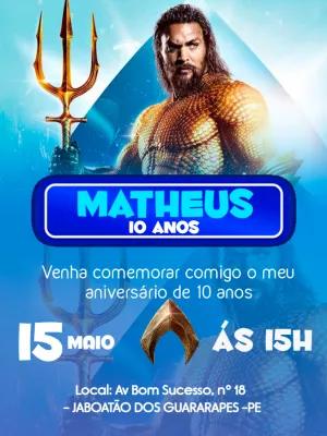 Convite Aniversário Aquaman para Editar e Imprimir