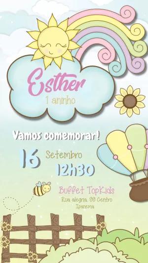 Convite de Aniversário Arco-Íris Pastel para Editar Online