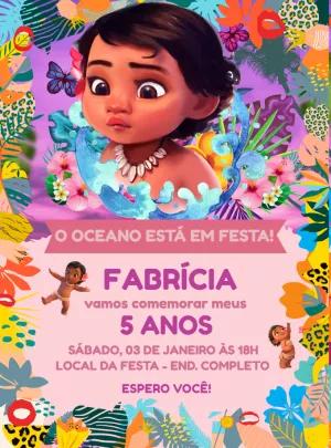 Convite de Aniversário Moana Baby para Editar Online