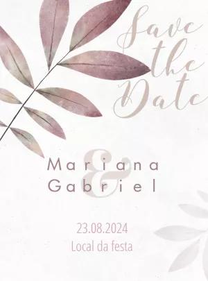Save the Date Casamento com Folhas em Aquarela para Editar Online