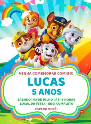 Convite Aniversário Patrulha Canina Colorido para Editar Online
