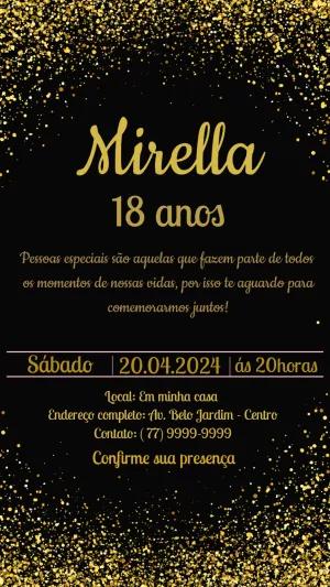Convite de Aniversário Glitter Dourado para Editar Online