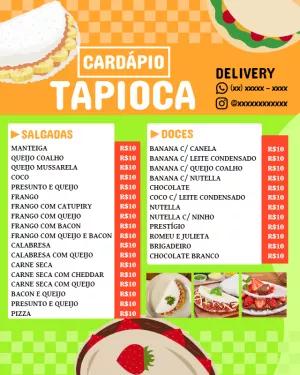 Cardápio de Tapioca Editável com Design Moderno para Editar