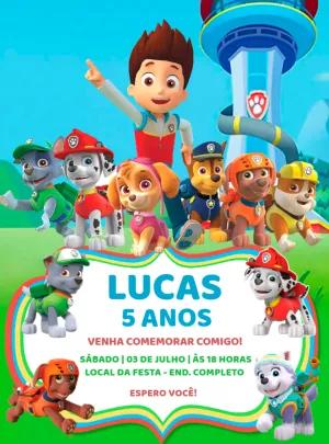 Convite de Aniversário Patrulha Canina com a Turma para Editar