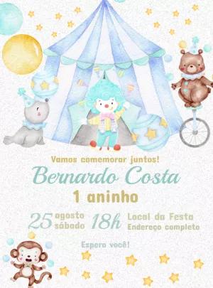 Convite de Aniversário Circo Aquarela Azul para Editar Online