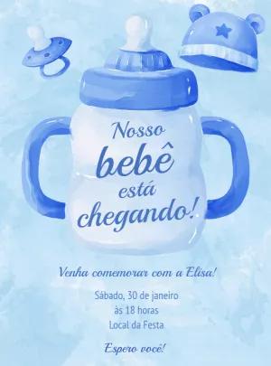 Convite Chá de Bebê Menino Mamadeira Azul para Editar Online