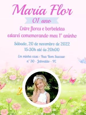 Convite Aniversário Jardim Encantado com Foto para Editar Online