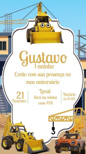 Convite Aniversário Trator e Construção para Editar Online