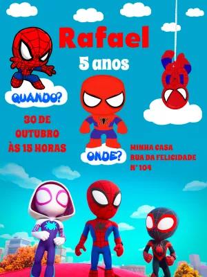 Convite Aniversário Homem Aranha e Amigos para Editar Online