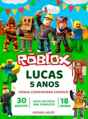 Convite Aniversário Roblox com Personagens para Editar Online
