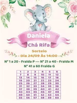 Convite Chá Rifa Elefantinha Rosa Floral para Editar