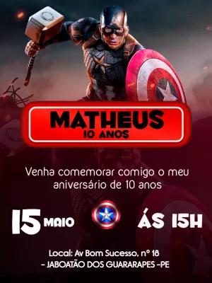 Convite Aniversário Capitão América para Editar Online