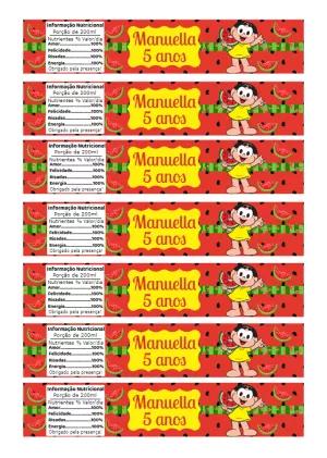 Rótulo de Garrafa Magali Melancia para Aniversário Editável