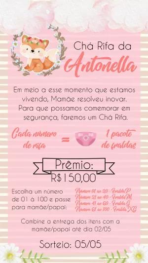 Convite Chá Rifa Raposinha Menina Editável Online para Enviar