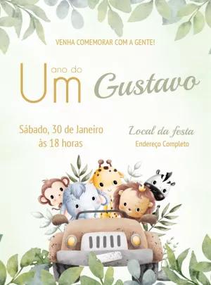 Convite de Aniversário Safari com Animais para Editar Online