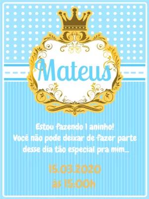 Convite de Aniversário Príncipe Coroa para Editar Online