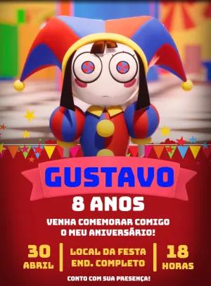 Convite Aniversário Digital Circus com Pomni para Editar Online
