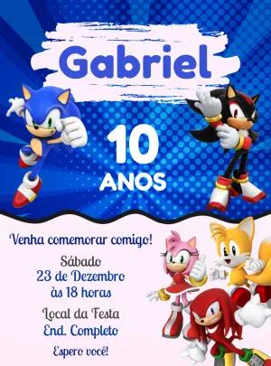 Convite de Aniversário Sonic e Turma para Editar Online