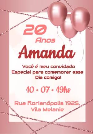 Convite de Aniversário Rosê Gold com Balões para Editar Online