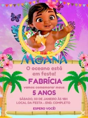 Convite de Aniversário Moana Baby para Editar Online