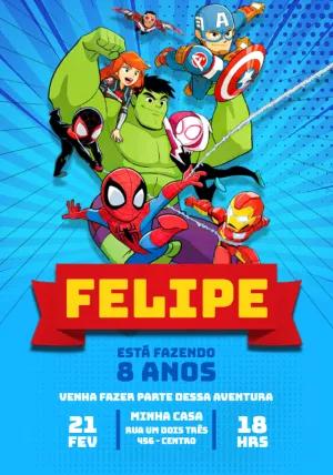 Convite Aniversário Heróis Marvel para Editar Online