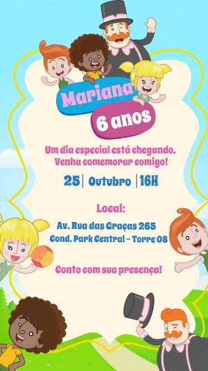 Convite Aniversário Mundo Bita com Personagens para Editar