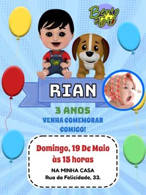 Convite Aniversário Bento e Totó com Foto para Editar Online