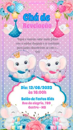 Convite Chá de Revelação Elefante para Editar Online