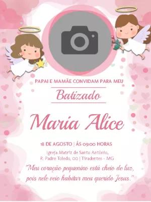 Convite de Batizado com Foto de Anjinha para Editar Online