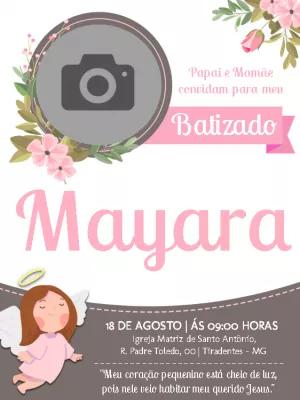 Convite de Batizado com Foto Anjinha para Editar Online