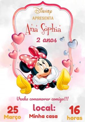 Convite de Aniversário Minnie Mouse Vermelha para Editar