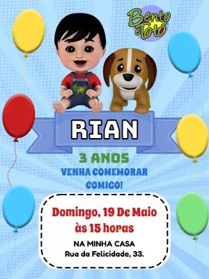 Convite de Aniversário Bento e Totó para Editar Online