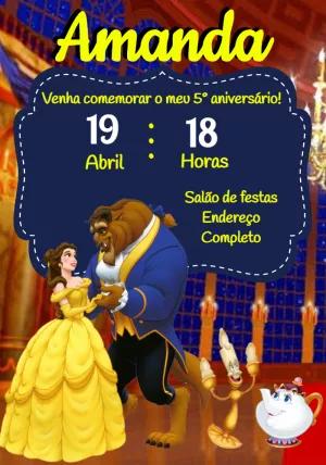 Convite Aniversário A Bela e a Fera para Editar Online