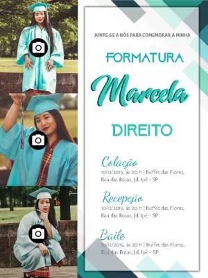 Convite de Formatura com 3 Fotos para Editar Online