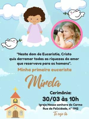 Convite Primeira Eucaristia Menina com Foto para Editar Online