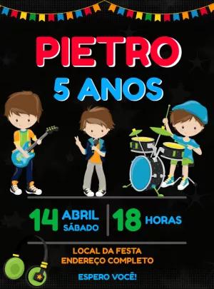 Convite Aniversário Banda de Rock Infantil para Editar Online