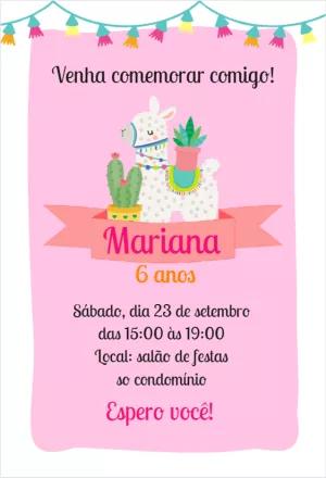 Convite de Aniversário Lhama e Cactos para Editar Online