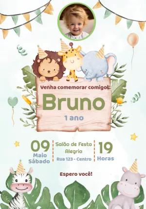 Convite Aniversário Safari Baby com Foto para Editar Online