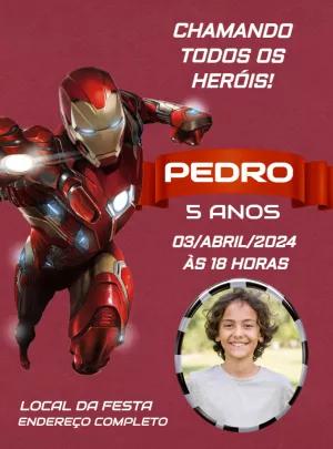 Convite Aniversário Homem de Ferro com Foto para Editar Online