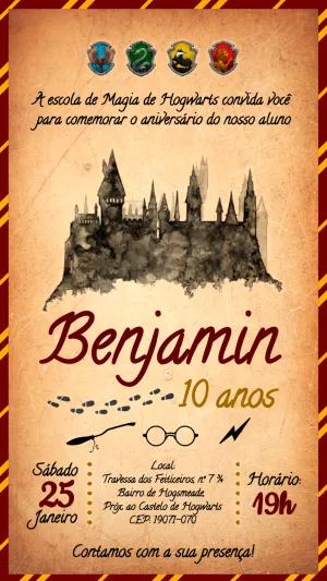Convite Aniversário Harry Potter Editável Online com Hogwarts
