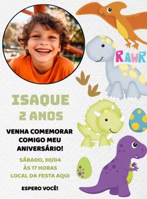 Convite Aniversário Dinossauros Baby com Foto para Editar