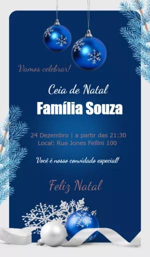 Convite de Natal Azul e Prata para Editar Online
