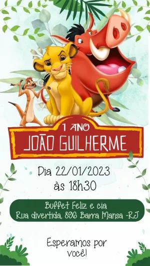 Convite Aniversário Rei Leão com Timão e Pumba para Editar