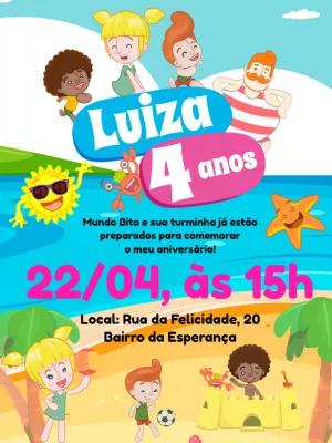 Convite Aniversário Mundo Bita Praia para Editar Online