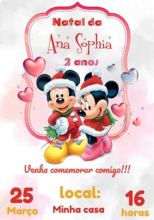 Convite Aniversário Natal Mickey e Minnie para Editar Online