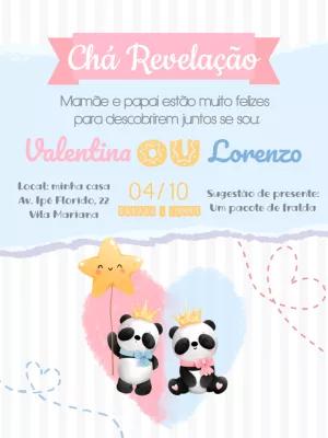 Convite Chá Revelação Pandinhas Fofos para Editar Online