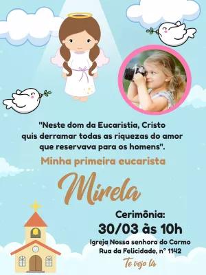 Convite Primeira Eucaristia Menina com Foto para Editar Online