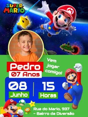 Convite Aniversário Super Mario com Foto para Editar Online